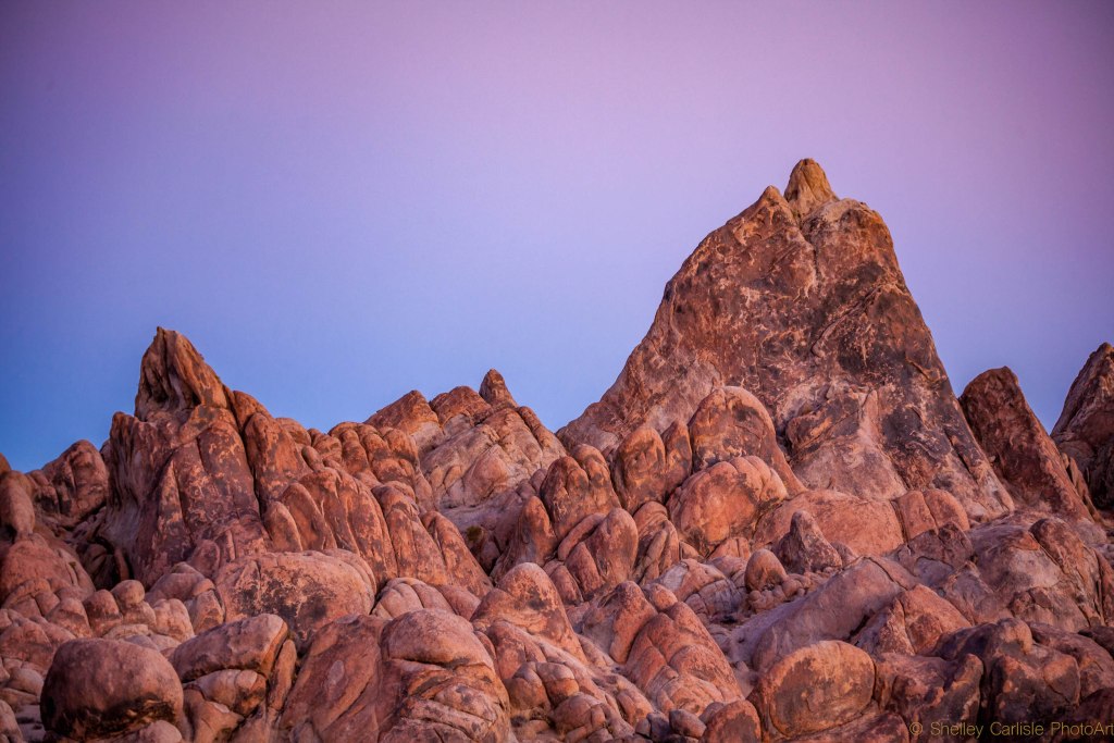 Blue hour sunrise on the rock formations in the Alabama Hills, Lone Pine, California