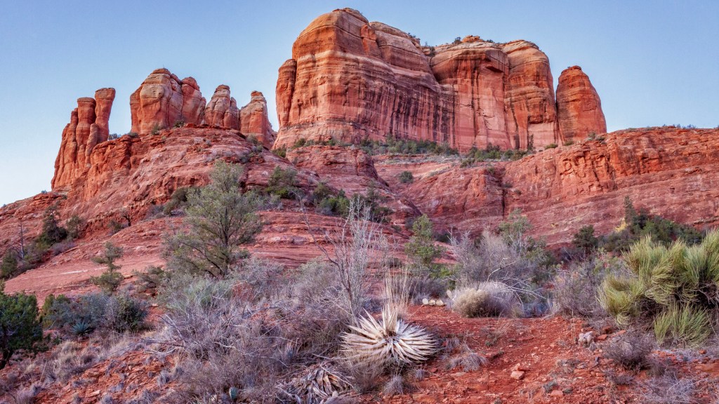 Red rock formations known as Cathedral Rock in Sedona Arizona