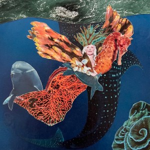 Marine Goddess underwater with fish, dolphin, coral
