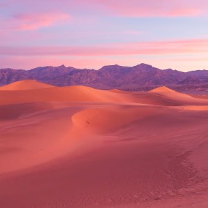 This Mesquite Sand Dunes sunrise in Death Valley reminds me of sherbert ice cream, specifically rainbow sherbert, with it's orange, purple & pink glow.