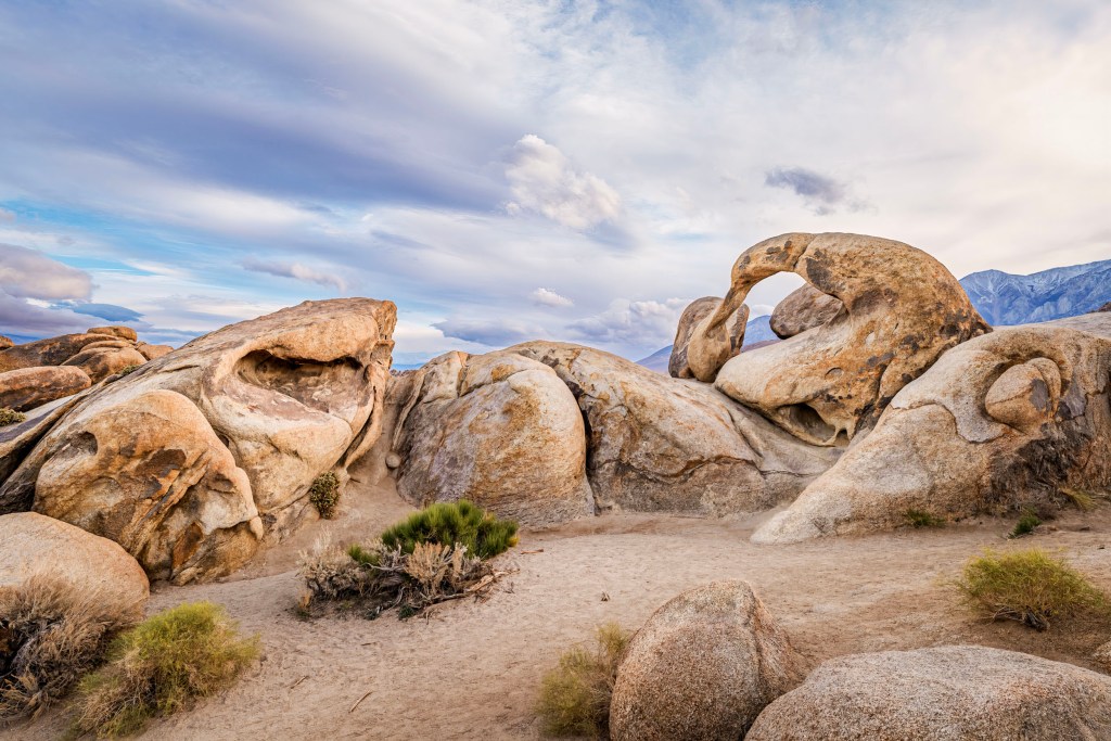 In the smooth rock and famous movie location of the Alabama Hills in Lone Pine CA, lay massive rock formations that seem to want to wake up at any time.